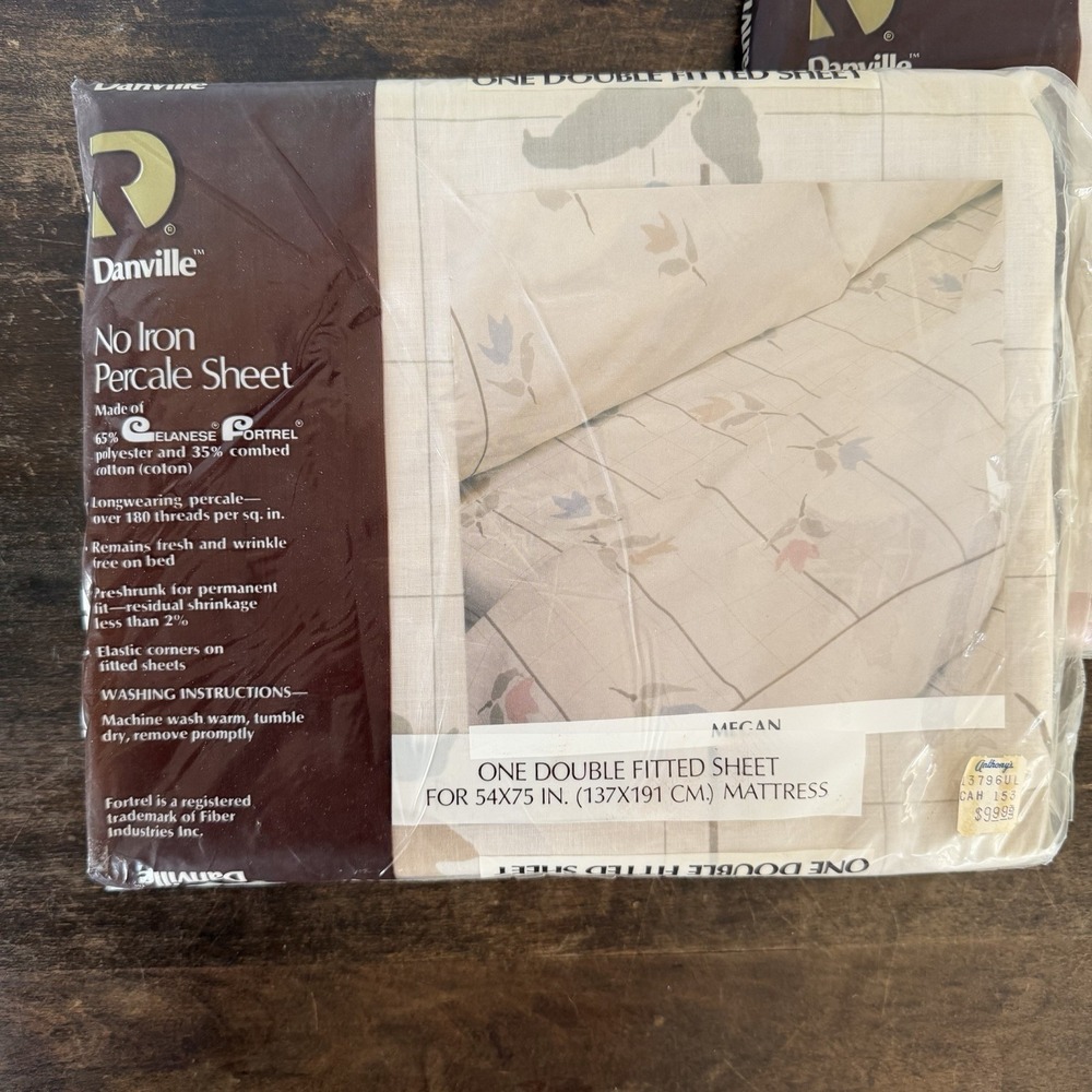 Danville Double Fitted Sheet New Sealed Vintage No‎ Iron Floral Plaid
